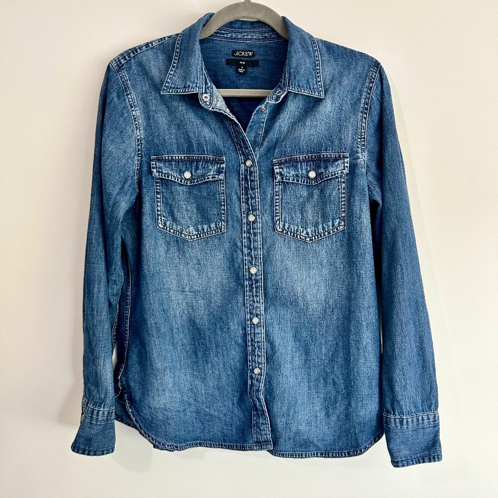 J. Crew Denim Button-down Shirt Slim Fit Size 8